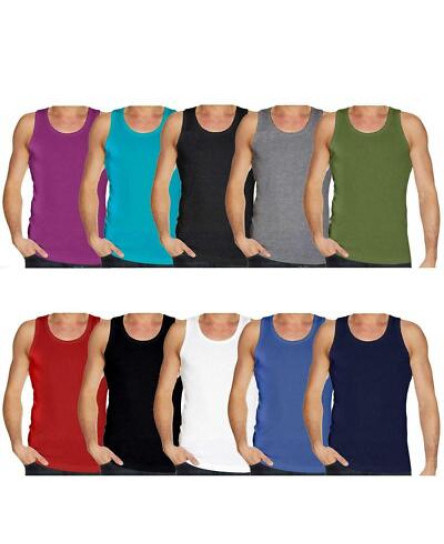 Mens Vest Cotton Sports Fitness Summer TShirt Tank Top Multi Pack Plain Lot