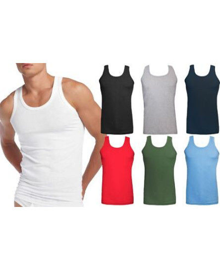 Mens Jersey Vests 100% Cotton Sleeveless Undershirt Sport Gym Vest (6 PACK)