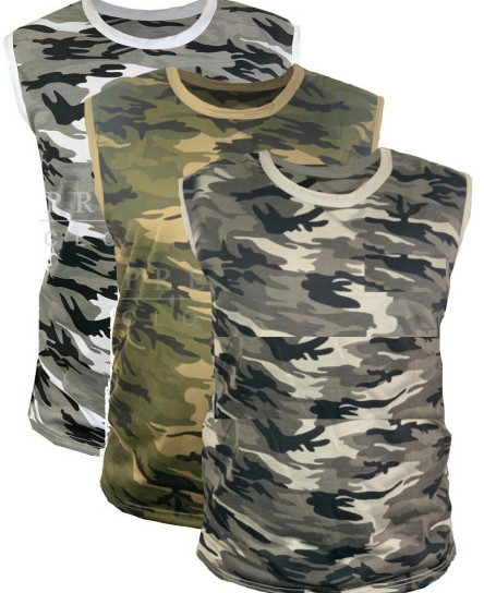 Mens Camouflage Sleeveless Vests Tank Top BodyBuilding Training Holiday Jungle