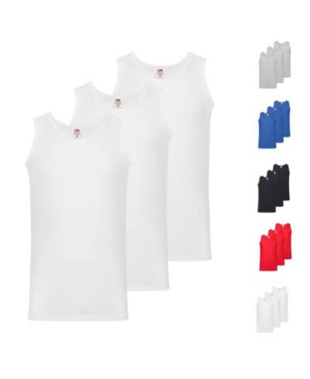 3 Pack Mens Cotton Vests Plain Sleeveless Valueweight Tank Top Fruit of the Loom
